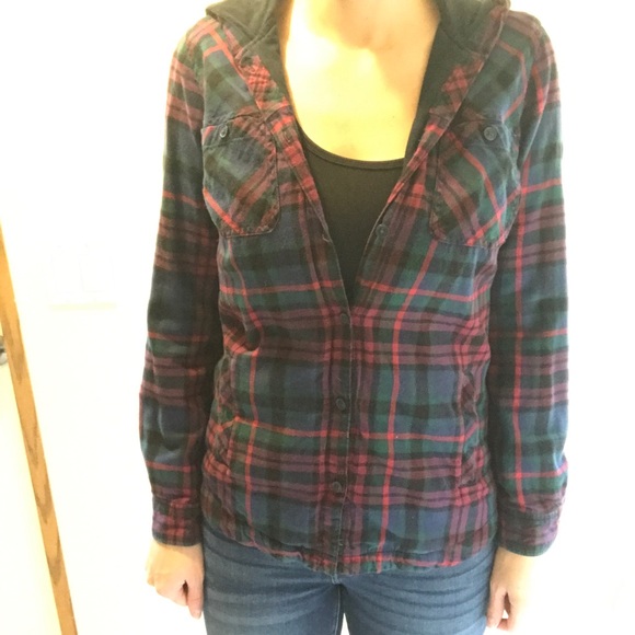 Eddie Bauer Jackets & Blazers - Button up flannel jacket with hood